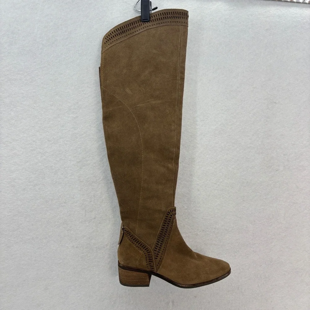 Vince Camuto Brown Suede Laser‎ Cut Knee High Boots Women Size 5.5 Western Boho